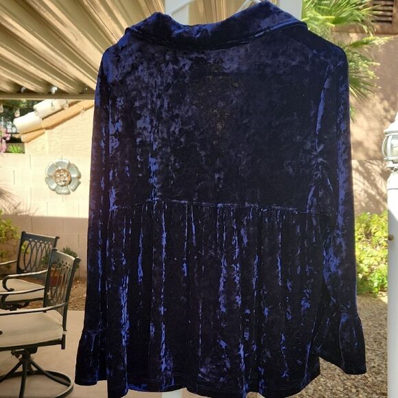 Susan Graver Blue Ruffled Notched Collar Blazer - Picture 5 of 5